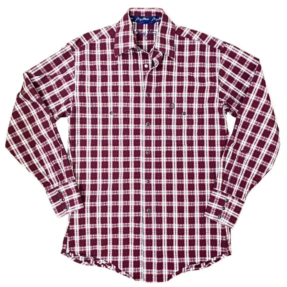 George Straight Wrangler Western snap blue Button Down Shirt Mens size S